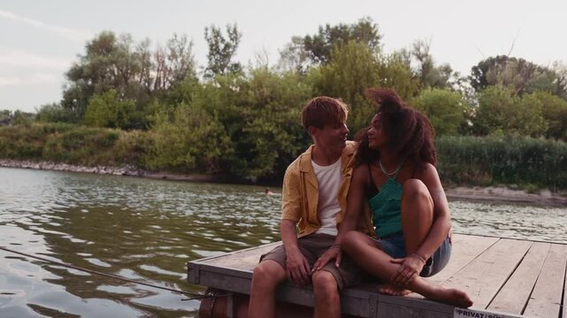 Young couple outside speding time together.