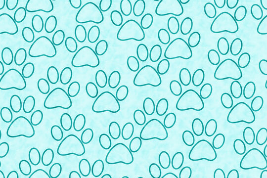 Illustration teal dog paw prints background that repeats and seamless
