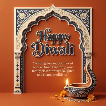 Decorative diwali arch frame with illuminated diya lamp and marigold flowers for traditional indian festival celebration.