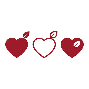 Three red heart symbols with leaf details collection illustration healthcare wellness environment sustainable
