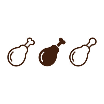 Three fried chicken drumstick icons in brown colors with collection illustration nutrition restaurant