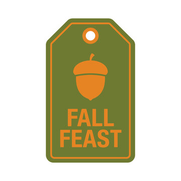 Fall feast luggage tag graphic with acorn illustration for seasonal market branding