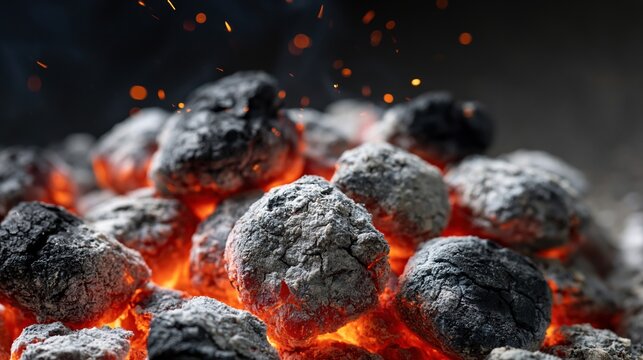The Glowing Charcoal Embers That Illuminate a Dark, Smoldering Firepit Scene