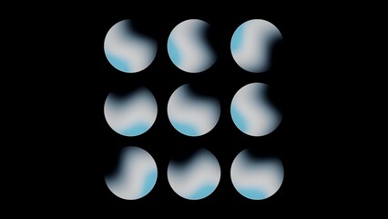 Abstract 3D Orthographic Phase-Shifted Crescent Gradient Orb Matrix with Sweeping S-Curve Ribbon Dynamics in Platinum Silver and Ice Blue © AlexGuda