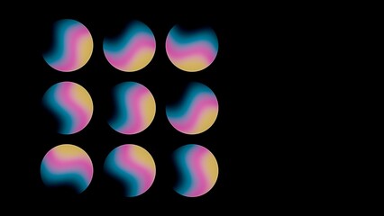 Abstract 3D Orthographic Phase-Shifted Crescent Gradient Orb Matrix with Right-Third Focal Balance in Indigo Electric Blue Pink and Gold © AlexGuda
