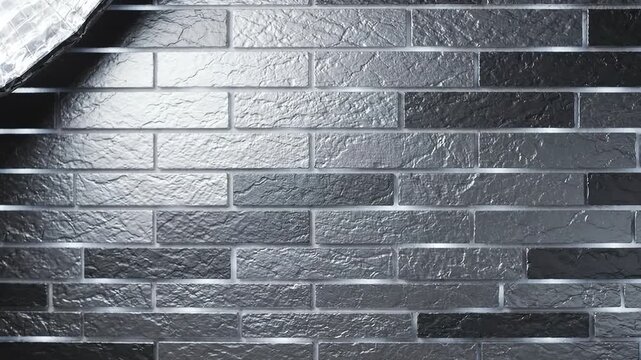 Black brick wall texture background featuring dark glossy tile surface with dramatic directional lighting for interior architectural design and modern home renovation concepts