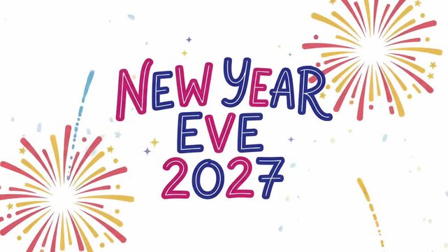 New Year Eve 2027 Fireworks Doodle Celebration Motion Graphic Loop Background
