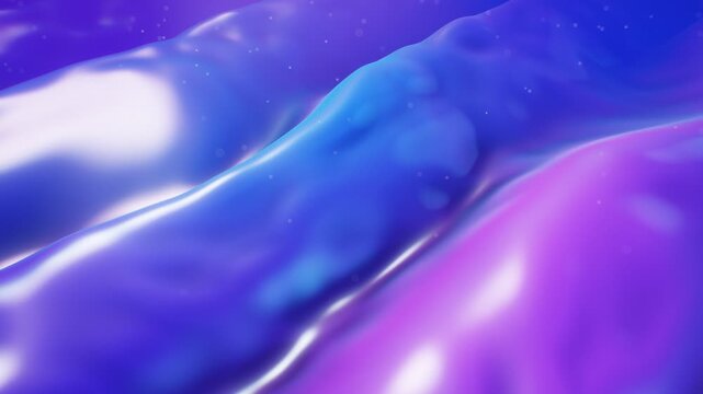 Blue Purple 3D Mesh Gradient Flowing Silk Waves With Iridescent Glossy Reflections