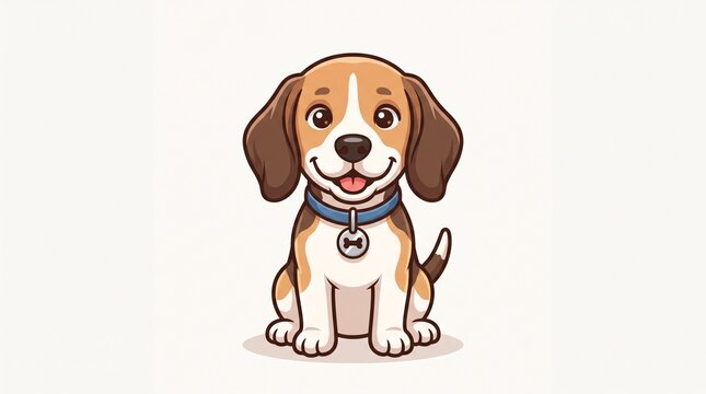 Cute cartoon beagle puppy sitting and smiling happily