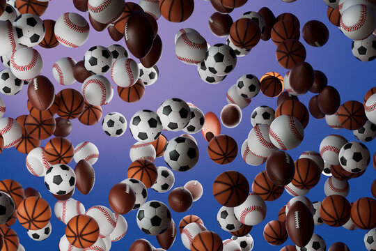 Colorful Sports Balls Floating in Air