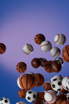 Floating Sports Balls with Purple Copy Space