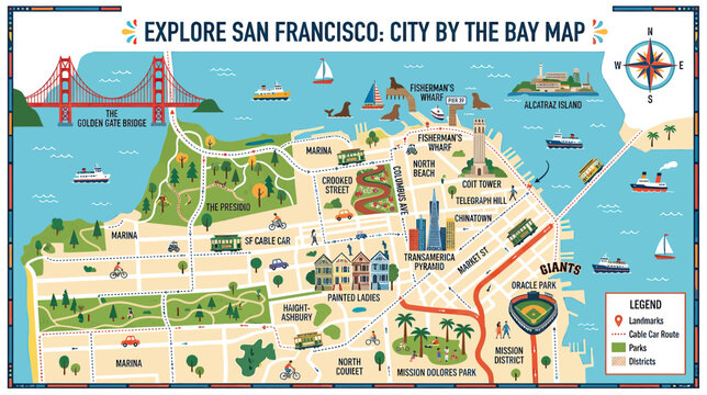 Illustrated City Map of San Francisco Bay Area