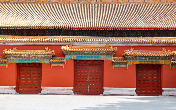 Forbidden City. Palace with doors.