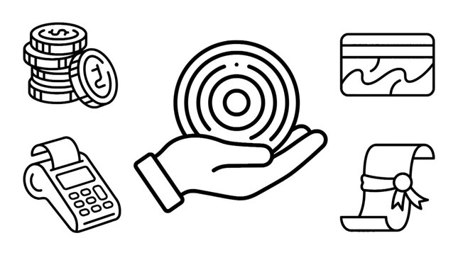 black and white line art icons of payment methods