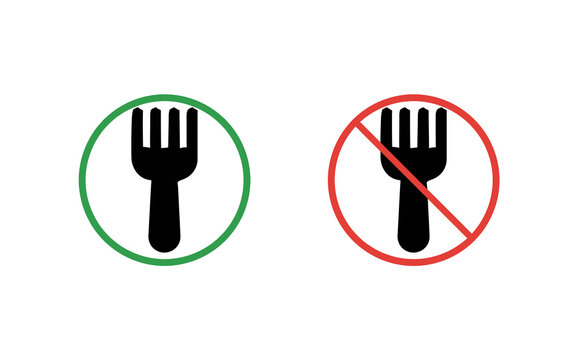 Black fork icon with green approval check and red prohibition ban sign