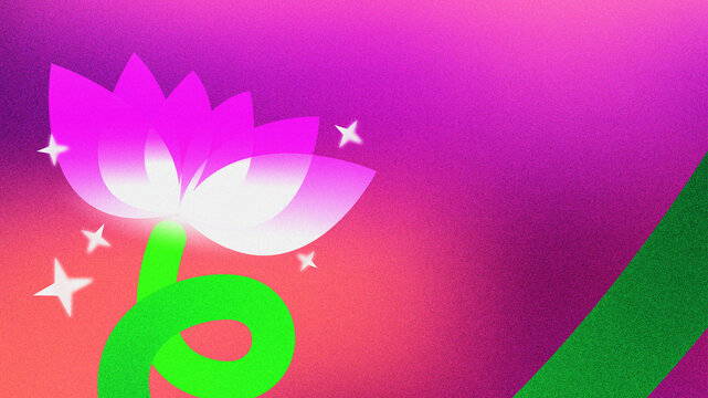 Vibrant flower shape element with pink and purple gradient background with blury, grainy, and noisy texture effect for greeting, valentine, event, book cover, quotes, metaphor, presentation, and more.