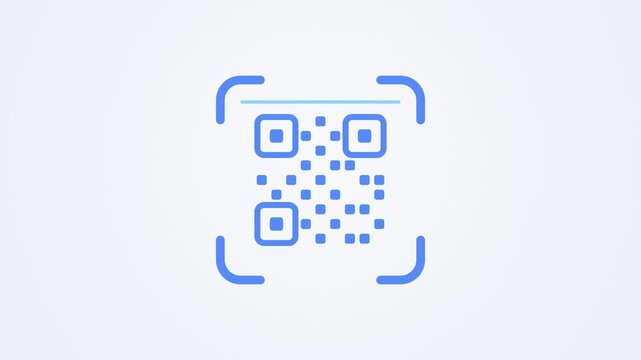 QR code scan frame with scan line turning green with check, QR code scanner animation