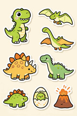 Cute dinosaur and prehistoric animal stickers collection © TRIANGLEMZ