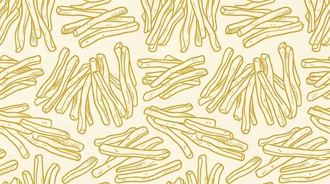 Seamless pattern with hand drawn french fries illustration for food menu and restaurant wallpaper design background