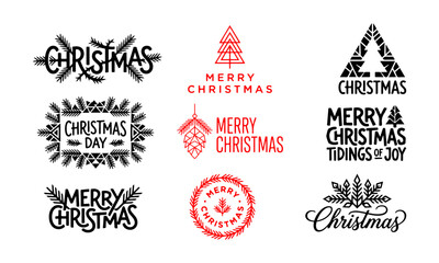 Christmas greetings and festive holiday graphics with trees, snowflakes, and winter decorations © Prodip