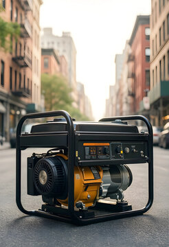 Emergency power supply and energy independence, portable electric generator on city street for blackout backup and utility infrastructure maintenance