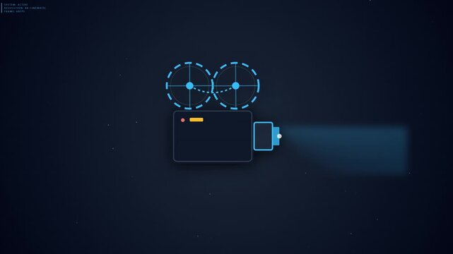 Minimalist Animation of a Vintage Film Camera in Action with Light Beam Effect