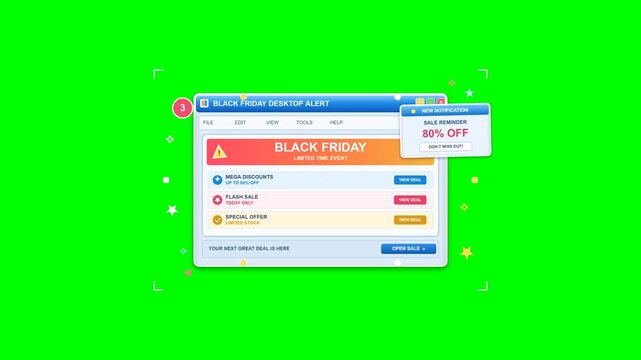 Black Friday Sale Banner Animation with Classic UI on Green Screen Background