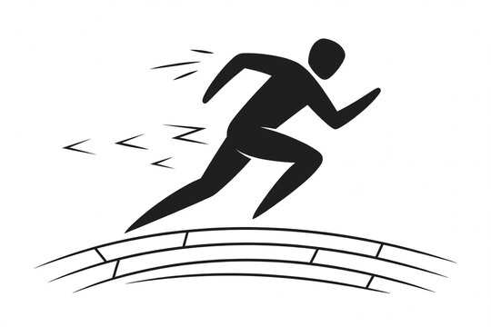 Flat vector illustration of a runner sprinting on a track at sunrise