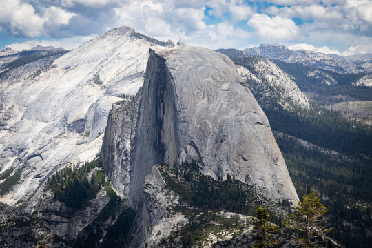 Half Dome granite monolith seen from Sentinel Dome trail in Yosemite National Park California