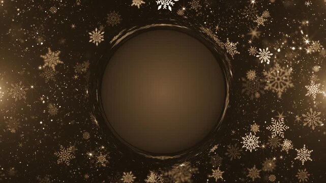 Luxury golden Christmas background with glittering gold particles, shimmering bokeh light, shiny stars and festive snowflakes gently falling. Full HD animation with copy space for logo or titles.