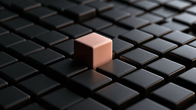 Unique Cube Standing Out from Black Geometric Grid