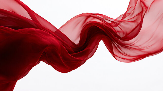 Red Flying Silk Fabric Flowing on White Background
