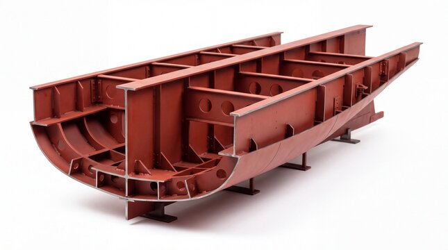 Steel Ship Hull Keel Cutaway Model Isolated on White Background Studio Shot
