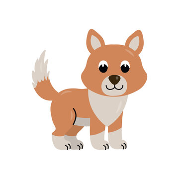 Cute cartoon dingo for children, isolated on a white background.
