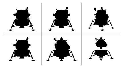 Lunar lander silhouettes set with ascent and descent stages, spacecraft and exploration © Affan