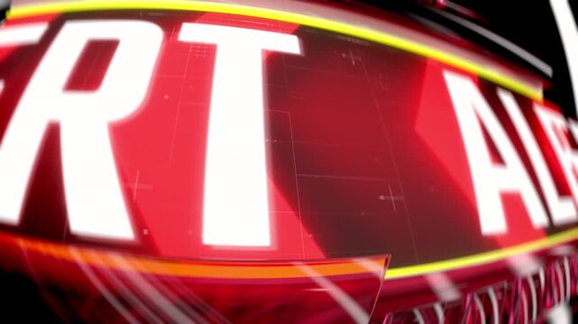 Alert message rolling across red illuminated screen, seamless warning text loop