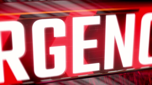 Emergency alert notification running on screen, warning text animation
