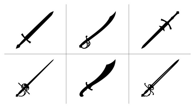 Sword silhouettes set with rapier, saber and broadsword, historical weapons