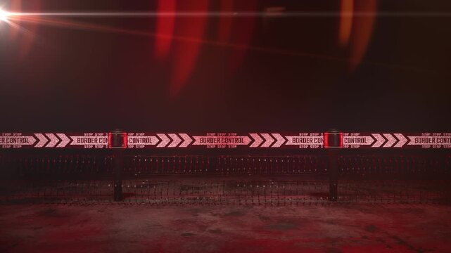 Glowing LED border control barrier marking restricted area, futuristic concept