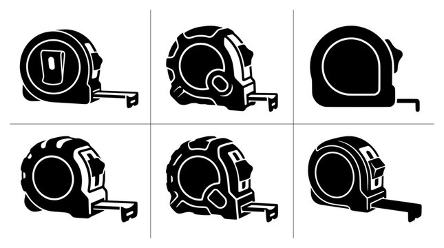 Tape measure silhouettes set with measuring tools for construction and DIY projects