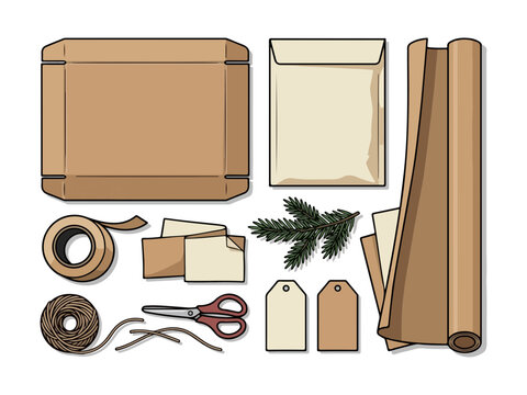 Small Business Holiday Shipping Supplies and Packaging Flat Lay