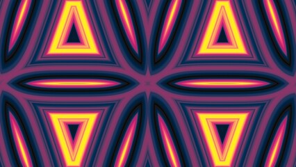 Bold geometric pattern featuring glowing yellow triangular shapes set against smooth magenta and dark blue wave contours. © Asyam Atelier