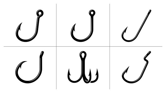 Fishing hook set with single, double and treble hooks for angling and bait