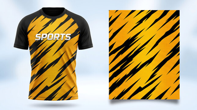 Yellow and black diagonal stripe pattern t-shirt mockup for apparel branding and custom clothing design