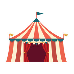 Colorful circus tent striped with red yellow and blue flags and curtains on white background cartoon vector. © MD kibriya Ahamed 