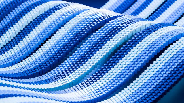 Abstract 3d blue cubes forming flowing wave patterns
