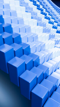 Abstract 3d blue and white cubes in wave pattern illustration