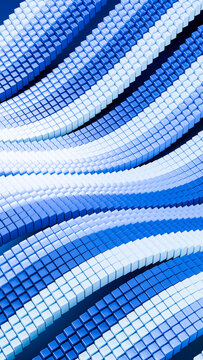 Curved wave pattern of blue 3d cubes in abstract digital illustration