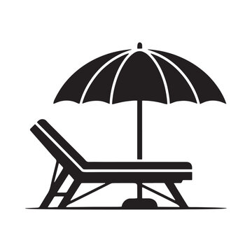 Beach chair and parasol silhouette against a white background