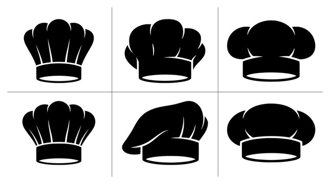 Chef hat silhouettes set with toques and caps for culinary design, logo and signage